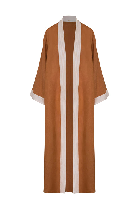 Rafaela Linen Kaftan / Brown & Ivory